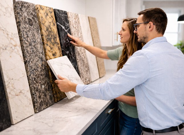 Flooring options including luxury vinyl plank and tile for kitchen and bath renovation